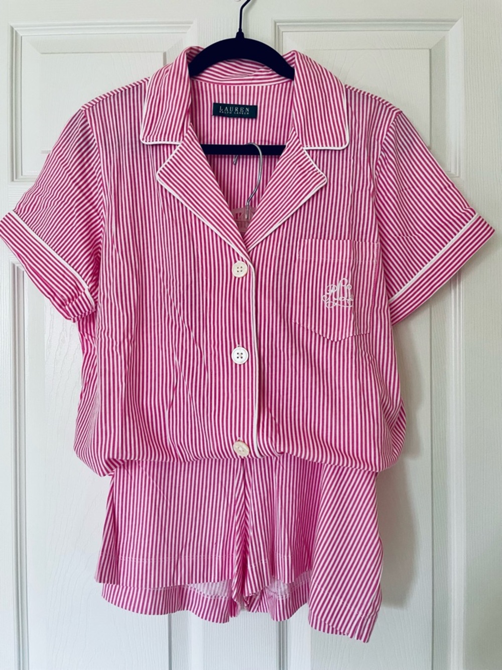 Lauren Ralph Lauren Pink White Pinstripe Pajama Set Shorts Cotton